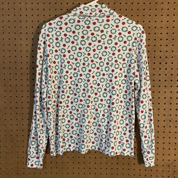 VTG Christmas Sweater Ashley Turtleneck XL Poinsettia White 90s Mom Ivy Wreath - Picture 3 of 4